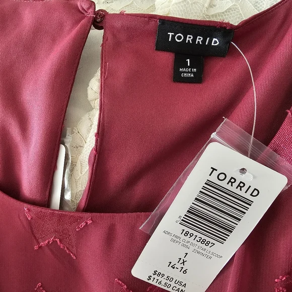 Torrid Burgundy Chiffon Clipdot Star Dress 1X (14-16) - Picture 5 of 5